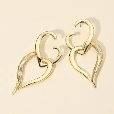 Fashnzfab Bold Sculptural Metal Heart Dangle Earrings In Gold