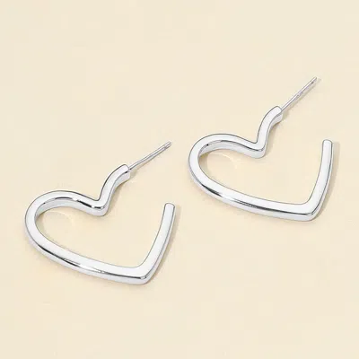 Fashnzfab White Gold Dipped Heart Hoop Earrings In Silver