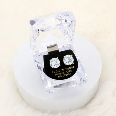 Fashnzfab 11mm Round Cut Crystal Cubic Zirconia Cz Stud Earrings With Clear Box In Silver