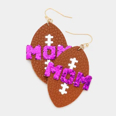 Fashnzfab Mom Message Faux Leather Football Dangle Earrings In Brown