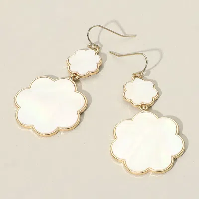 Fashnzfab Mother Of Pearl Double Flower Link Drop Dangle Earrings In Gold