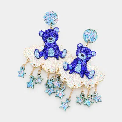 Fashnzfab Glittered Bear Cloud Star Link Baby Mobile Dangle Earrings In Blue