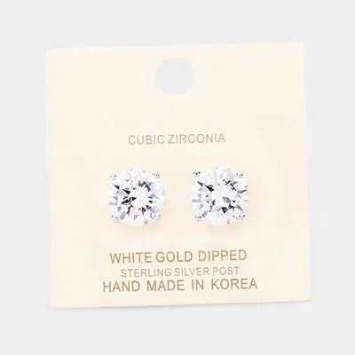 Fashnzfab White Gold Dipped 11mm Cubic Zirconia Round Stud Earrings In Metallic