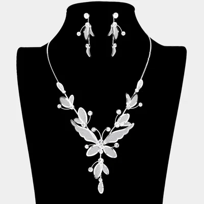 Fashnzfab Butterfly Crystal Rhinestone Necklace In Metallic