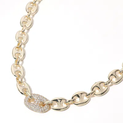 Fashnzfab 14k Gold Plated Cz Stone Paved Mariner Link Pointed Chain Necklace In Gold