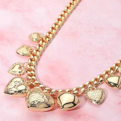 Fashnzfab Bold Metal Heart Charm Station Necklace In Gold