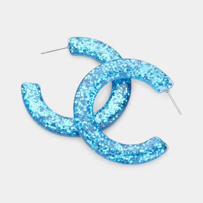 Fashnzfab Glitter Hoop Earrings In Blue