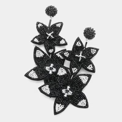 Fashnzfab Beaded Double Flower Link Dangle Earrings In Black