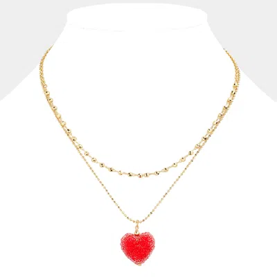 Fashnzfab Heart Pendant Double Layered Necklace In Red