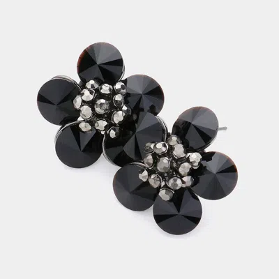 Fashnzfab Glass Stone Flower Earrings In Black