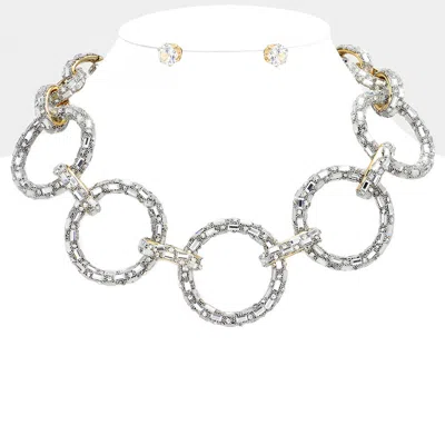 Fashnzfab Baguette Stone Embellished Bling O Ring Link Necklace In Metallic