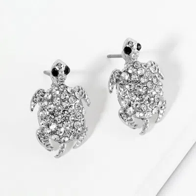 Fashnzfab Crystal Rhinestone Paved Turtle Stud Earrings In Metallic