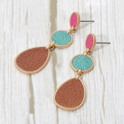 Fashnzfab Faux Leather Metal Abstract Plate Link Dangle Earrings In Multi