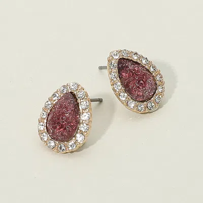 Fashnzfab Teardrop Stone Accented Stud Earrings In Metallic