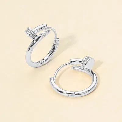 Fashnzfab 14k Gold Dipped Cz Stone Paved Nail Huggie Hoop Earrings In Metallic