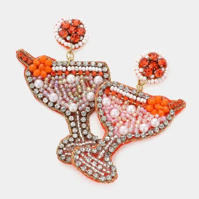 Fashnzfab Felt Back Martini Rhinestone Pearl Beads Dangle Earrings In Gold