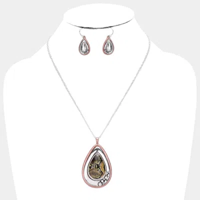 Fashnzfab Snake Skin Print Centered Teardrop Metal Pendant Necklace In Metallic