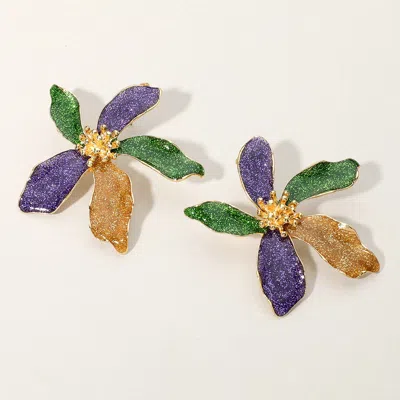Fashnzfab Glittered Enamel Mardi Gras Flower Earrings In Multi