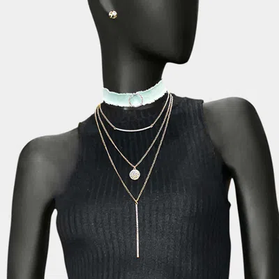 Fashnzfab 4pcs - Fabric Choker Geometric Pendant Necklaces In Metallic