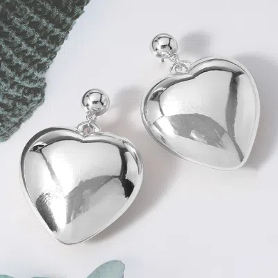 Fashnzfab Oversized Puffy Metal Heart Dangle Earrings In White