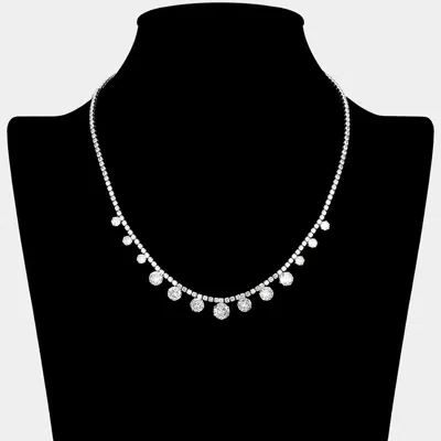 Fashnzfab Round Cz Stone Dangle Necklace In Metallic