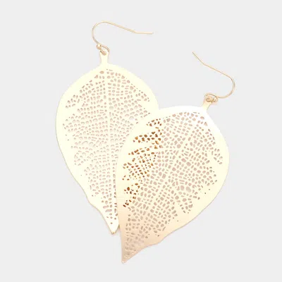 Fashnzfab Filigree Brass Metal Leaf Dangle Earrings In Gold