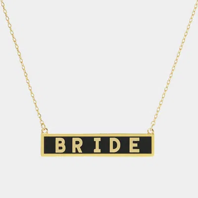 Fashnzfab Bride Gold Dipped Enamel Rectangle Message Pendant Necklace In Gold