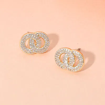 Fashnzfab Cz Stone Paved Double O Stud Earrings In Gold