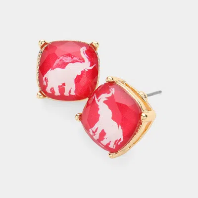 Fashnzfab Elephant Printed Cushion Square Stud Earrings In Brown