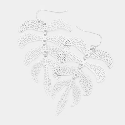 Fashnzfab Filigree Metal Leaf Link Dangle Earrings In Silver