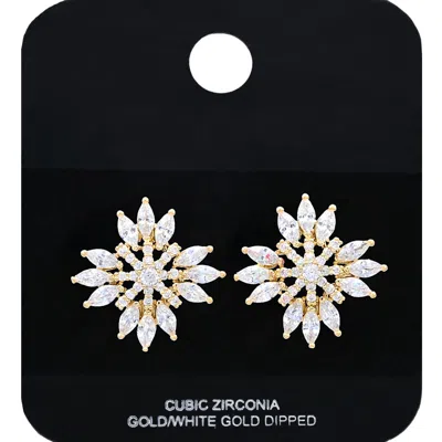 Fashnzfab Gold Dipped Radiant Cz Stone Snowflake Stud Earrings In Gold