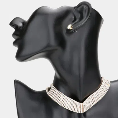 Fashnzfab Rhinestone Pave Choker Necklace In Metallic