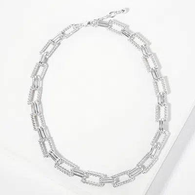 Fashnzfab White Gold Dipped Textured Rectangle Link Chain Necklace In Multi