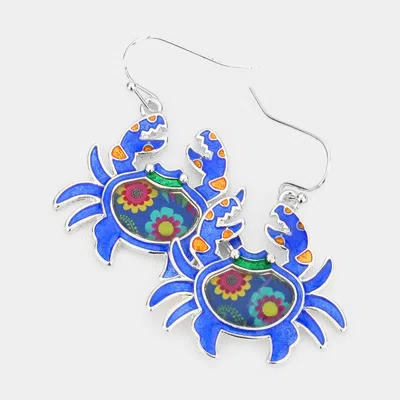 Fashnzfab Pattern Detailed Crab Dangle Earrings In Blue