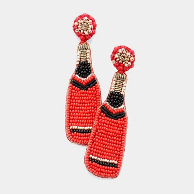 Fashnzfab Felt Back Seed Beaded Champagne Dangle Earrings In Red
