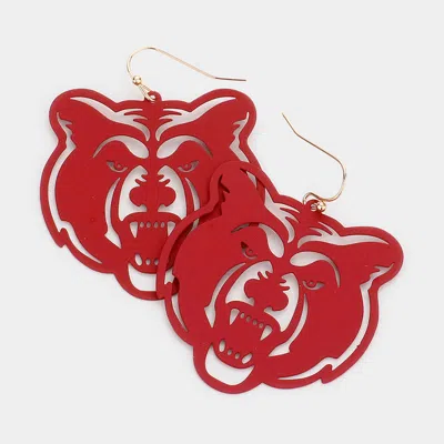 Fashnzfab Metal Cutout Bear Dangle Earrings In Red