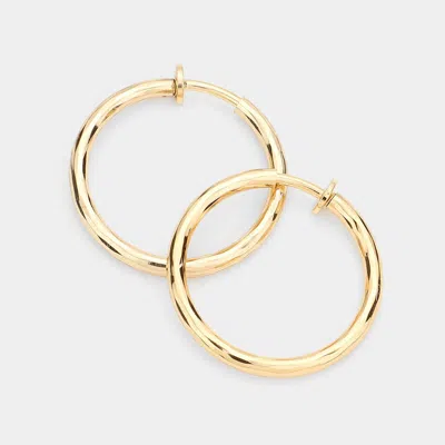 Fashnzfab 1.25 Inch Clip On Hoop Earrings In Gold