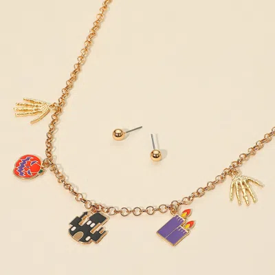 Fashnzfab Spooky Halloween Charm Station Necklace In Gold