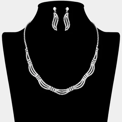 Fashnzfab Rhinestone Paved Wavy Collar Necklace In Metallic
