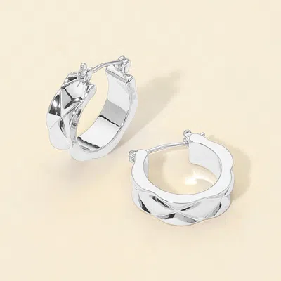 Fashnzfab White Gold Dipped Bold Quilt Pattern Pin Catch Hoop Earrings In Brown