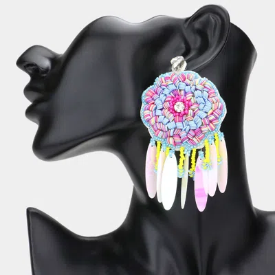 Fashnzfab Faux Leather Back Boho Sequin Seed Beaded Dangle Earrings In Multi
