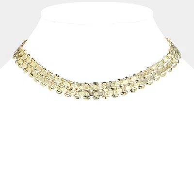Fashnzfab Metal Flat Mesh Choker Necklace In Gold