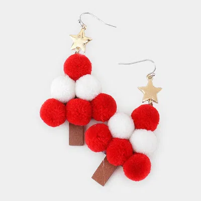 Fashnzfab Pom Pom Christmas Tree Dangle Earrings In Red