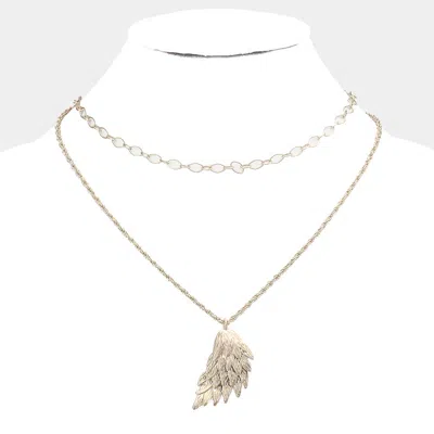Fashnzfab Metal Angel Wing Pendant Accented Necklace In Gold