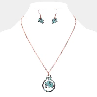 Fashnzfab Elephant Metal Open Circle Pendant Necklace In Multi