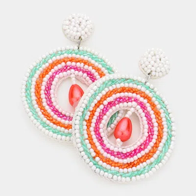 Fashnzfab Faux Leather Back Pearl Centered Beaded Open Circle Dangle Earrings In Multi