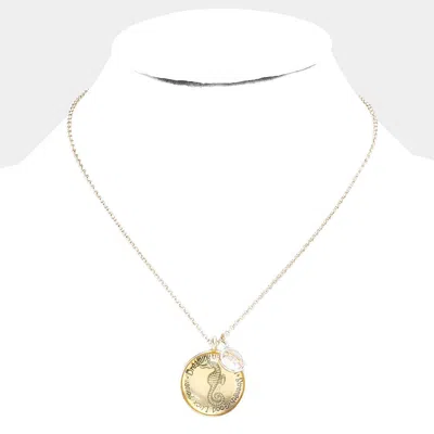 Fashnzfab Seahorse Crystal Medallion Chain Necklace In Gold