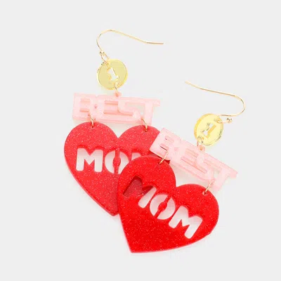 Fashnzfab 1 Best Mom Glittered Resin Heart Message Link Dangle Earrings In Multi