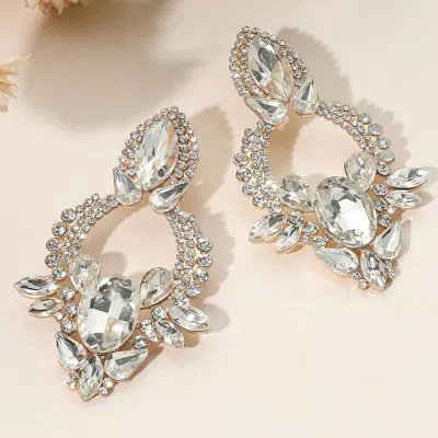 Fashnzfab Marquise Stone Cluster Accent Glamorous Drop Evening Earrings In Gold
