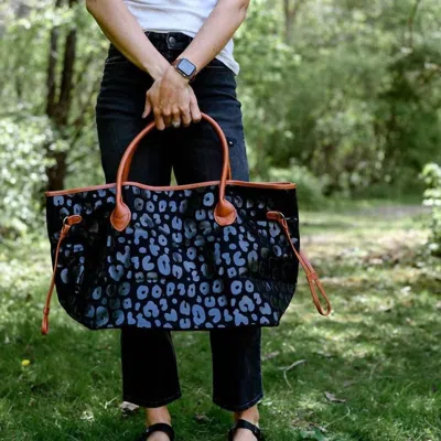 Julia Rose Women's Canvas Large Tote Bag With Brown Accent In Black Leopard In Multi